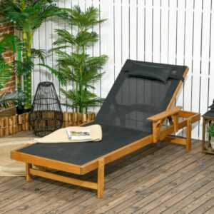 Outsunny Sonnenliege Liegestuhl, Gartenliege mit verstellbarer Rücklehne Schwarz