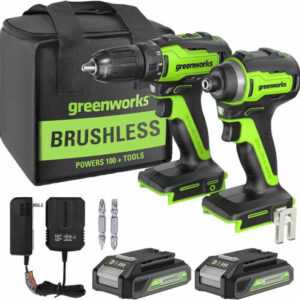 24V Akku Bohrschrauber und Schlagschrauber Combo Greenworks GD24DD35K2 GD24ID200