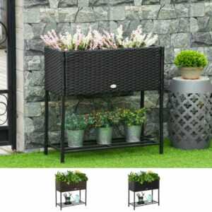 Outsunny Poly Rattan Hochbeet Blumentopf Blumenkasten mit Füßen mit Ablage