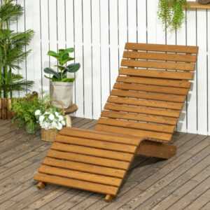 Outsunny Sonnenliege Liegestuhl, Gartenliege für Poolbereich, Balkon Teak