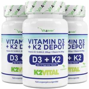 180 - 540 Tabletten Vitamin D3 10.000 I.E. + Vitamin K2 Menaquinon MK-7 IU Depot
