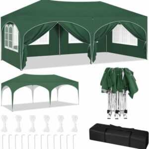 Pavillon Falt Partyzelt 3x6m Wasserabweisend UV-Schutz 50+ mit Seitenwänden Grün