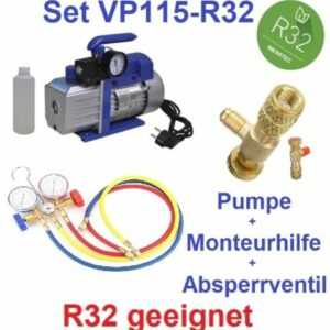 Set: Vakuumpumpe Klimaanlage 42 L/min, R32 geeignet + Monteurhilfe+Absperrventil