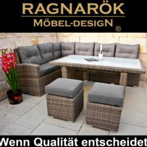 POLY-RATTAN GARTENMÖBEL  hohe Dining Lounge Ragnarök-Möbeldesign Esstisch Set
