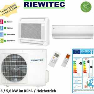 Dual Split Klimaanlage Kombination Truhe 5,0kW u. Wand 2,6kW RIEWITEC 5,3/5,6 kW