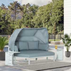 Outsunny 4-tlg. Gartenmöbel-Set mit Beistelltisch Dach Bank Sofa mit Kissen Alu
