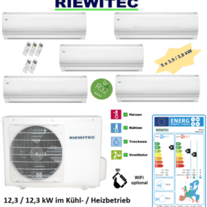 5er MultiSplit Klimaanlage (5 x 3,5 kW) Wärmepumpe Kühlen & Heizen