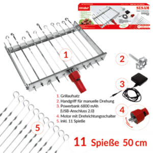 Edelstahl Spießdreher + 11 Spieße Grill Schaschlik Mangal Motor Powerbank USB