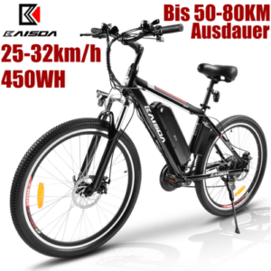 E Bike 450WH E-Mountainbike 26 Zoll mit Pedelec Cityräder Elektrofahrrad 250W