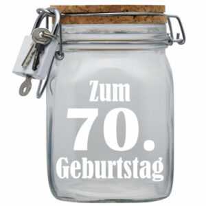 Spardose Geld Geschenk Ideen 70. Geburtstag Transparent Größe L 1 Liter