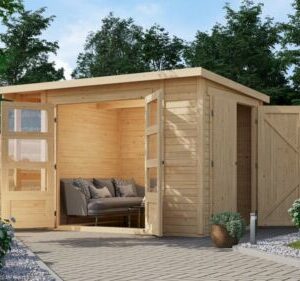 Gartenhaus Holz 19mm Gerätehaus Multifunktionshaus Pultdach Karibu natur o. grau