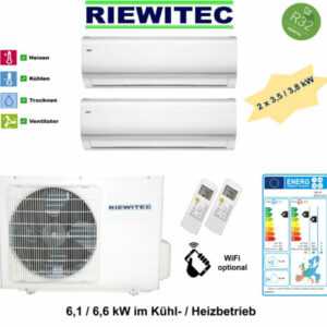 Dual MultiSplit Klimaanlage 2x3,5 kW Wärmepumpe kühlen & heizen 6,1/6,6 KW, A++