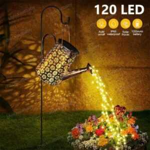 120 LED Solar Leuchte Gießkanne Wasserfall Gartendeko Lichterketten Außenlampe