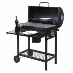 Grillwagen Holzkohlegrill mit Deckel Ablage HWC-F70, Stahl schwarz 103x93x70cm