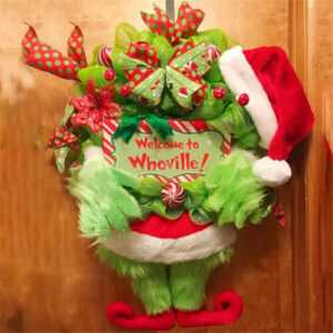 Grinch Weihnachten lustig Sackleinenkranz Tür kreative Weihnachtsdekorationen