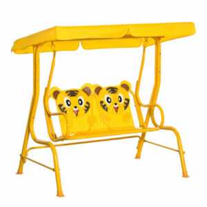 Kinder Hollywoodschaukel 2-Sitzer Kinderschaukel mit Sonnendach Metall Gelb