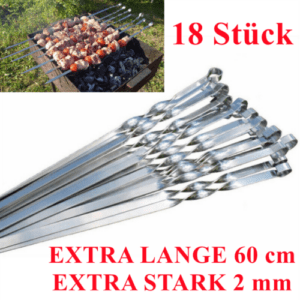 18 x Schaschlikspieße 60 cm EXTRA STARK 2 mm Edelstahl Schampura Grillspieße DHL