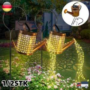1/2X LED Solar Leuchte Gießkanne Deko-Kanne Wasserfall für Garten Außen Lampen