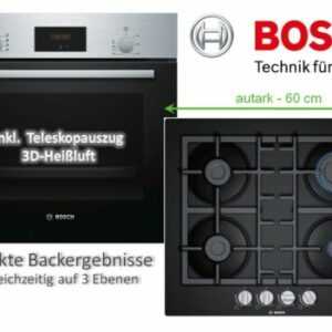 Gas Herdset Gasherd BOSCH Einbau Backofen + GAS Glaskeramik Kochfeld autark 60cm