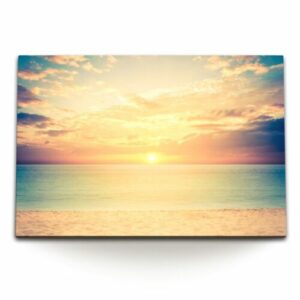 120x80cm Wandbild auf Leinwand Sonnenuntergang Horizont Meer Strand Himmel