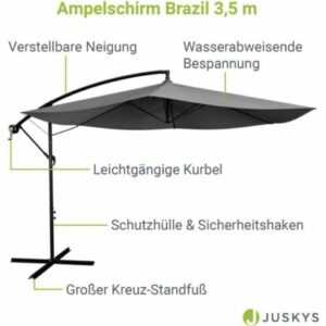 Ampelschirm Sonnenschutz Regenschutz 350cm Ständer Grau Juskys Neu