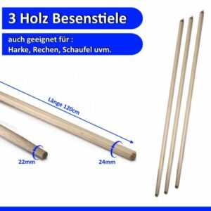 Besenstiel Holz Gerätestiel 3 Stück 120cm Ø 24mm Universal Stiel Rechen Harke