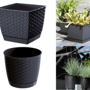 Blumenkasten Anthrazit Rattan Optik Rund Eckig Balkonkasten Blumenkübel