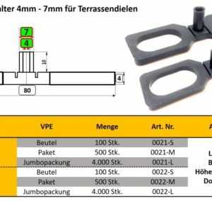 100 - 1000 PROFI Abstandhalter 4 mm - 7 mm für Terrassendielen Distanzhalter