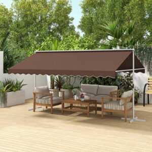 Outsunny Standmarkise 4,5 x 3,4m Gartenmarkise mit Handkurbel für Garten, Kaffee