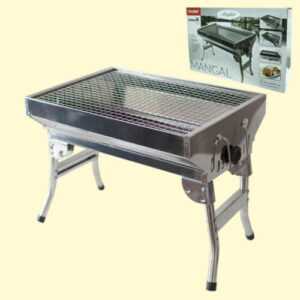 Edelstahl Mangal Angler Grill mit klappbaren Beinen plus 10Schaschlikspieße 50cm