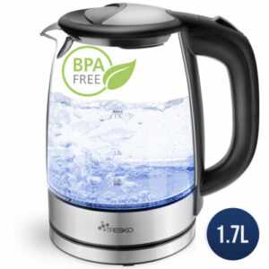 Wasserkocher Glas 1,7L Glaswasserkocher LED Edelstahl 2200W Teekocher BPA frei