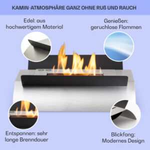 Ethanol-Kamin Feuerstelle Bio Tischkamin Ofen Edelstahl-Brenner 1,5 L 45x35 cm