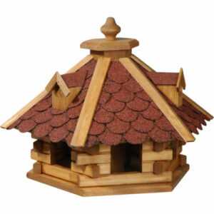 Dobar rustikales Vogelhaus "Blockhaus" Vogelfutterhaus mit Futtersilo Holz rot