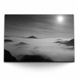 120x80cm Wandbild auf Leinwand Schwarz Weiß Fotografie Berge über den Wolken Kun