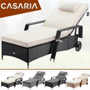 CASARIA® Gartenliege Sonnenliege Liege mit Rollen Polyrattan Auflage Relaxliege