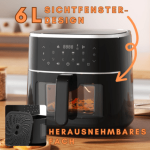 Tomons Heißluftfritteuse 6L Airfryer Backofen Fritteuse Grill 1500W Sichtfenster