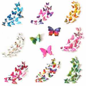3D Schmetterlinge Doppelflügel Effekt Blumen 12er Set Dekoration Wandtattoo