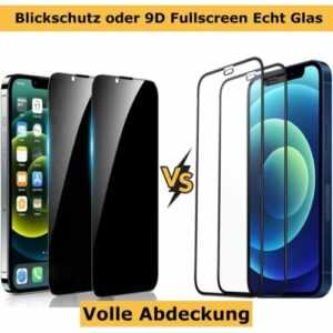 2x Panzerfolie 9D Fullscreen Glas Blickschutz für iPhone 15 14 13 12 11 Pro Max