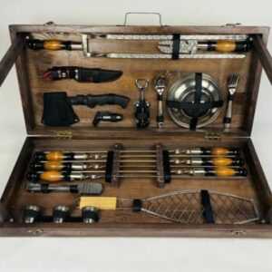 Spieße Set Grillbesteck Barbecue BBQ Schaschlik Koffer-Tisch UKRAINE (7508)