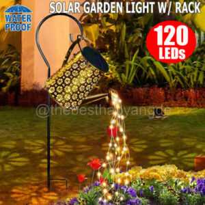 LED Solar Gießkanne mit Lichterkette 120 LEDs Gartenlampe Gartenstecker Deko DE