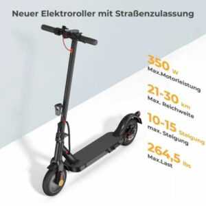 E-Scooter mit Straßenzulassung 350W ABE, 20kmh 25-30km 120 Kg, 13 KG