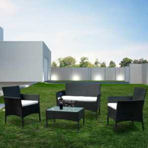Sitzgruppe Polyrattan Glas Kissen Relax-Lounge Gartenmöbel Sitzlounge Hocker