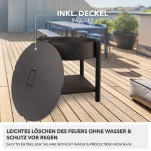 Kauri Feuerschale | 4 Standfüße | Mit praktischen Tragegriffen | Inkl. Deckel