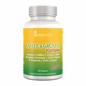 [196,58€/1kg] Grüntee Extrakt Kapseln + Guarana, Kaffee -BIOMENTA-120 St.- vegan