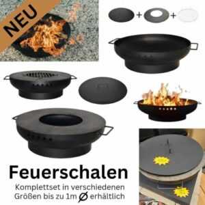 Feuerschale 50 cm FULL SET mit Feuerring, Grillrost, Deckel, optional m. Podest