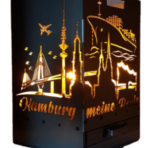 Feuerkorb Hamburg Skyline mit Ascheschublade 40x40x60cm Feuertonne Grill