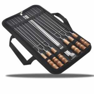 10x Grillspieße Schaschlikspieße Set  BBQ Fleischspieße Edelstahl Mit Holzgriff