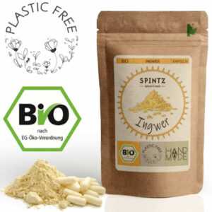 210 Bio Ingwer Kapseln - 500mg Ingwer Pulver p. Kapsel - 100% vegan