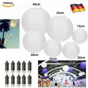 10 STK Weiß Papier Lampions Rund Lampenschirm Papierlaterne Hochtzeit Dekoration