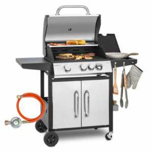 Gasgrill BBQ Barbecue Garten Grillwagen Haube Thermometer 3+1 Brenner Edelstahl